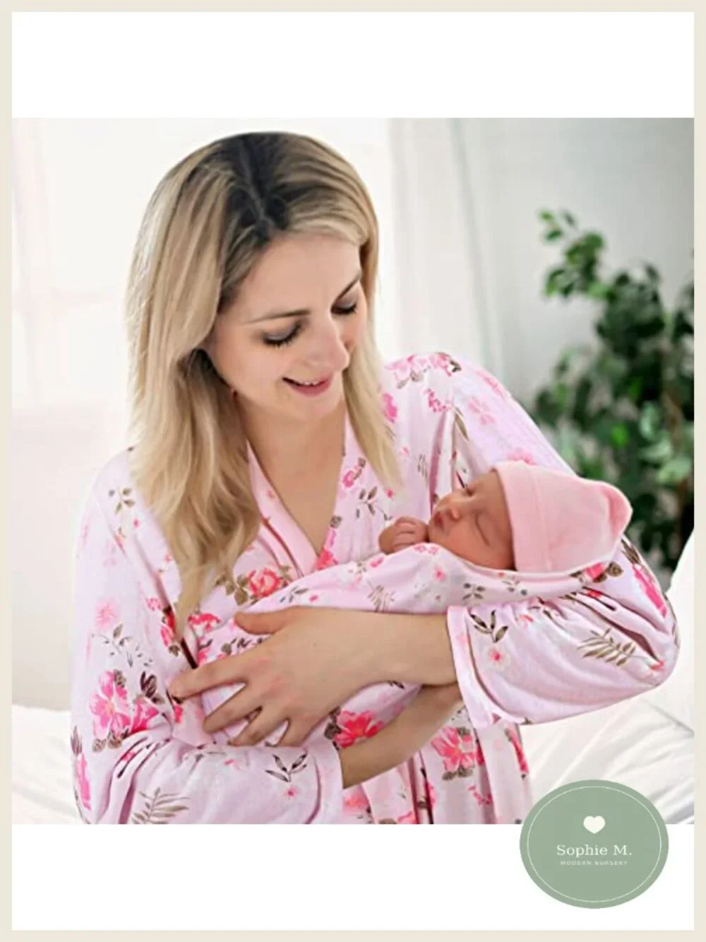 Maternity Robe & Baby Matching Hospital Outfit Set with Swaddle, Caps, Headband